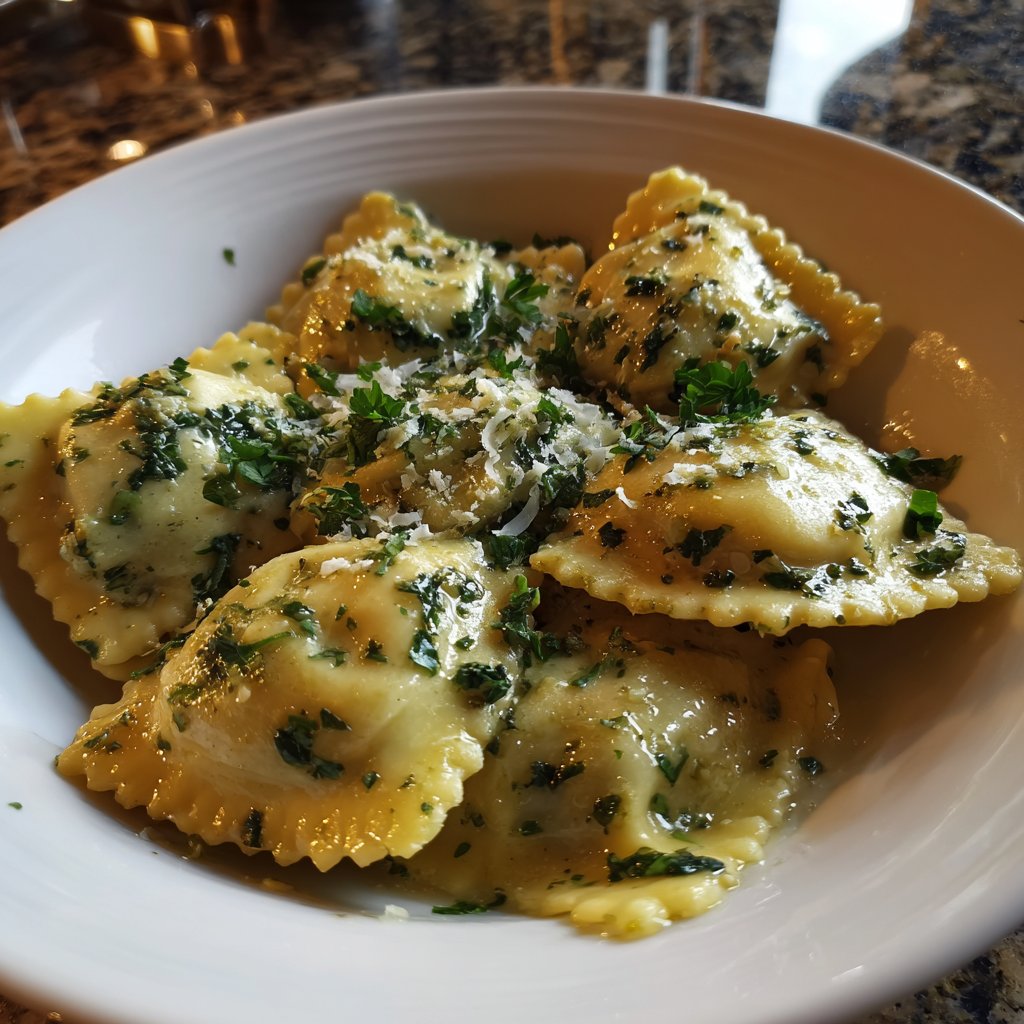 Ravioli mit Spinat und Butter-Salbei-Sauce