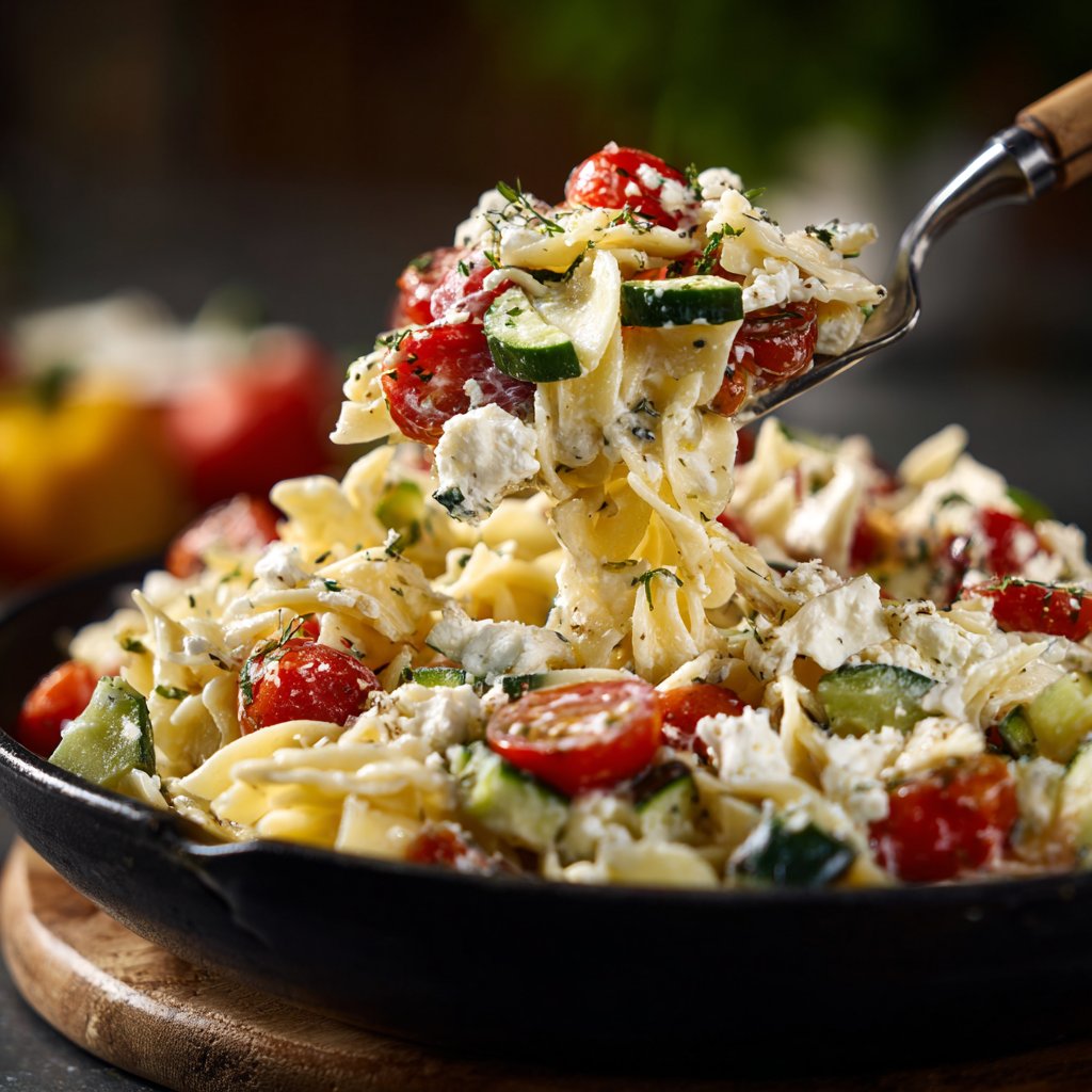 Mediterraner Nudelsalat Mit Feta